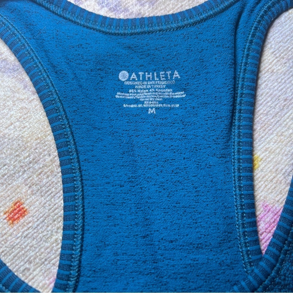 Athleta Racerback Top Womens Size M Activewear Blue Space Dye Gym Rouching - Picture 6 of 7